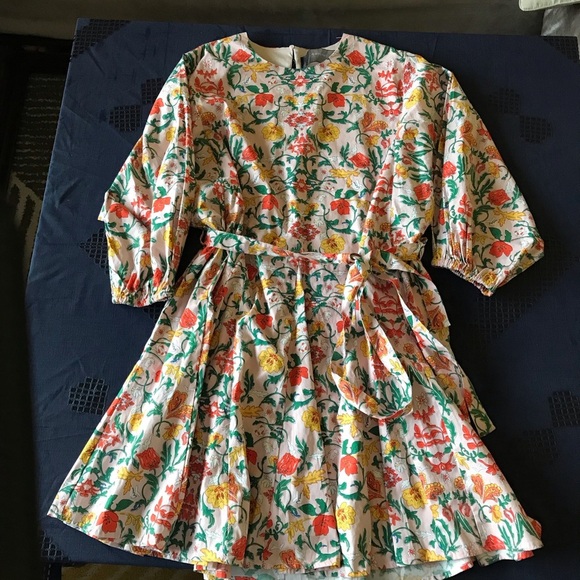 Code X Mode Waist Tie Dress Blush Floral Multi SIze L Pockets Keyhole Neck - Picture 16 of 16